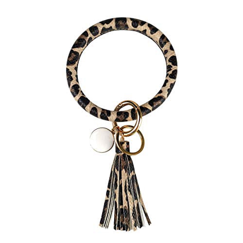 Tassel Ring Circle Key Ring Keychain Wristlet for Women Girls Leather Bracelet Key Ring Bangle Keyring Free Your Hands 